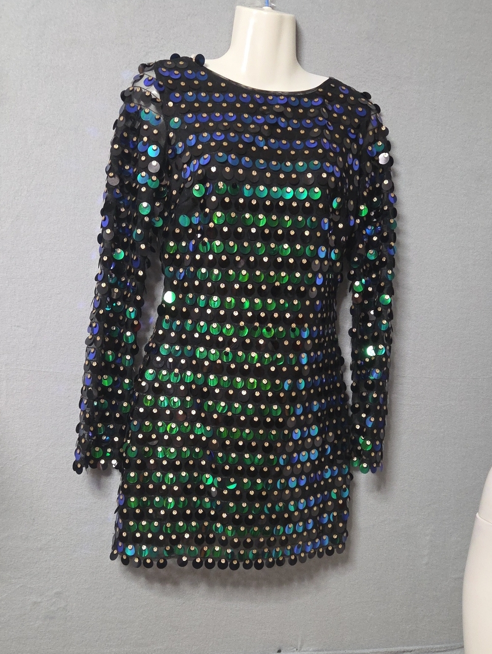 Lulus Multicolor Sequin Long Sleeve Mini Dress Black Small Sz.